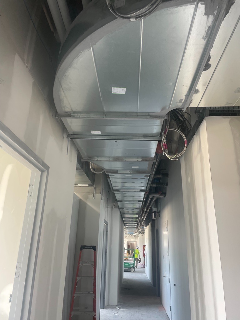 Ductwork installed in a hallway
